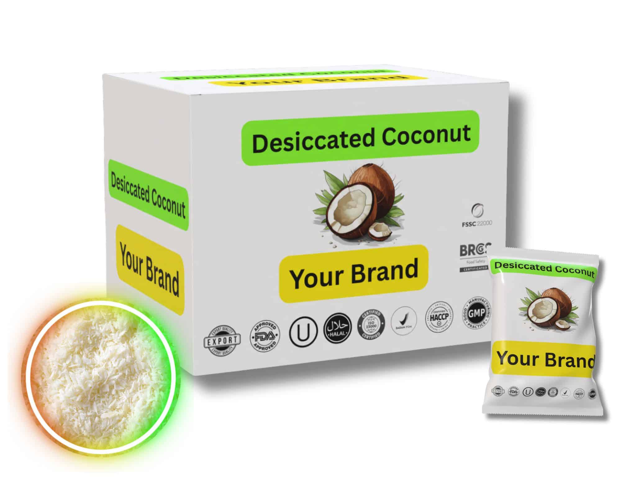 desiccated coconut with your own brand packaging